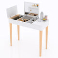 Vanity Table With Solid Wood Legs And Flip Up High Definition Mirror White Drawer 1 Drawer Pine White Solid Wood Mdf