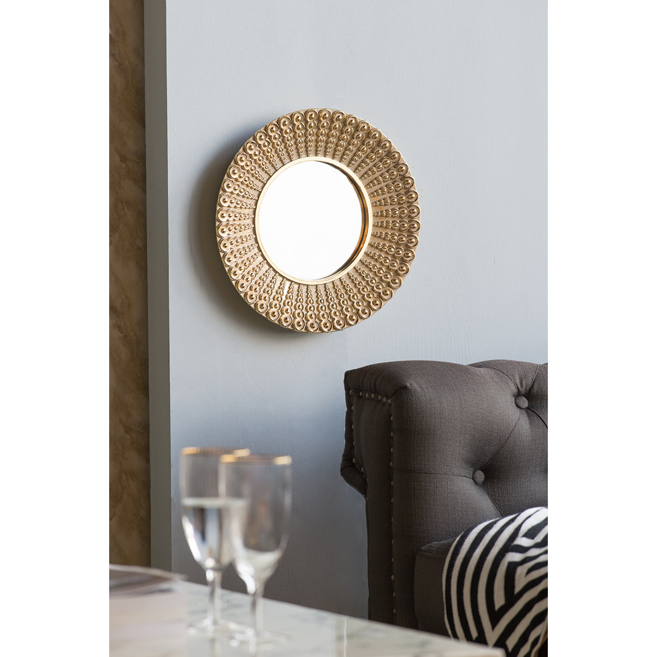 14" Gold Beaded Sunburst Mirror, Round Accent Wall Mirror For Living Room, Entryway, Bathroom, Office, Foyer Gold Polyresin