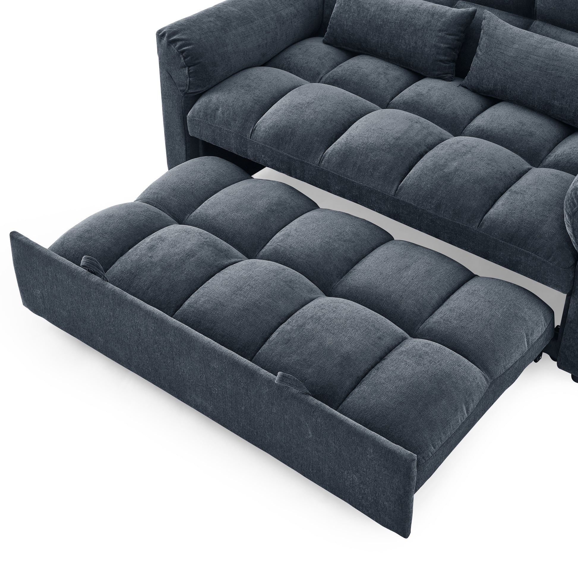 Loveseats Sofa Bed With Pull Out Bed,Adjsutable Back,Blue Grey Blue Grey Linen Wood Primary Living Space Medium Soft Tight Back Eucalyptus Pillow Top Arms Foam Linen 2 Seat
