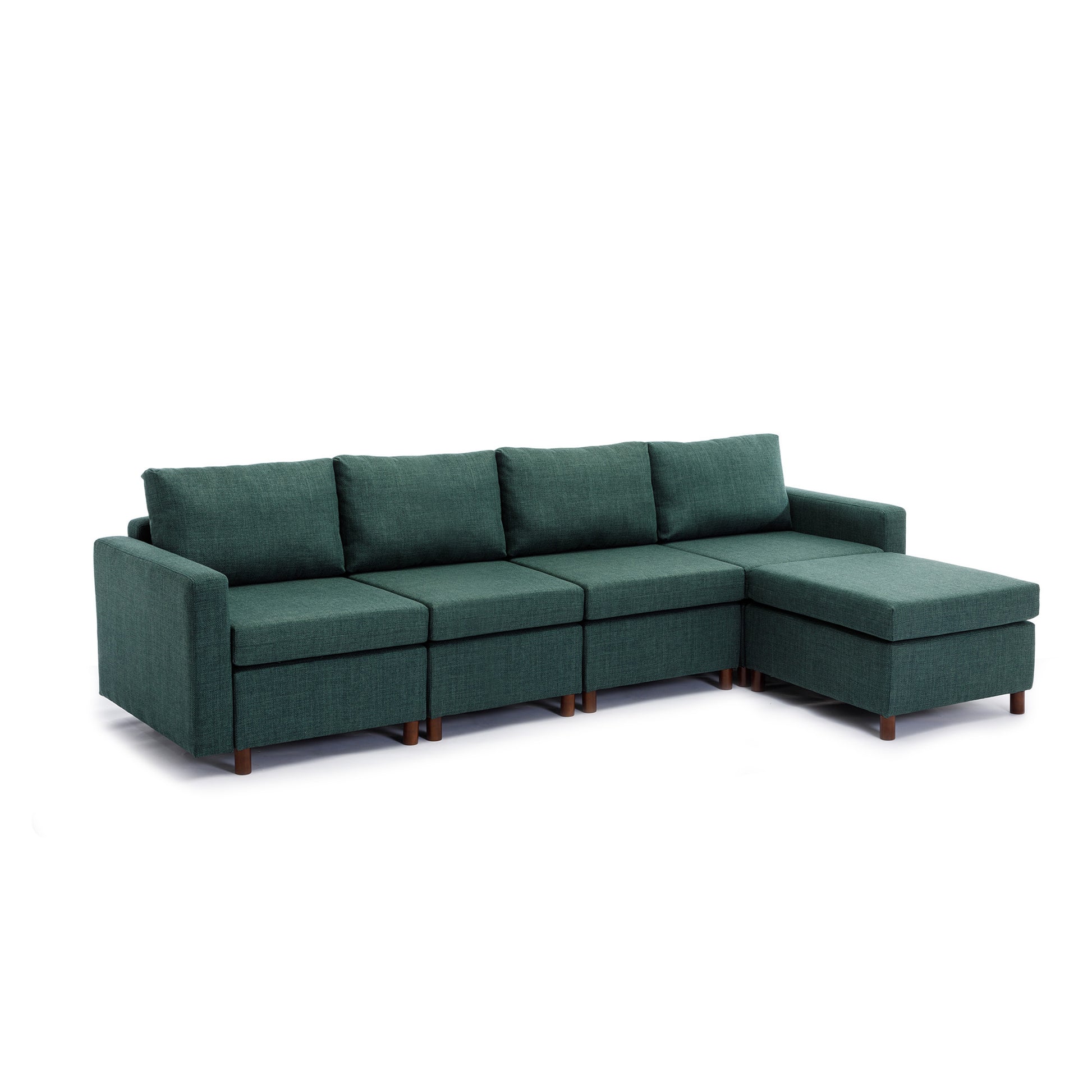 4 Seat Module Sectional Sofa Couch With 1 Ottoman For Living Room,Seat Cushion And Back Cushion Non Removable And Non Washable,Green Green Wood Primary Living Space Soft Modern Rubberwood Foam Linen 4 Seat