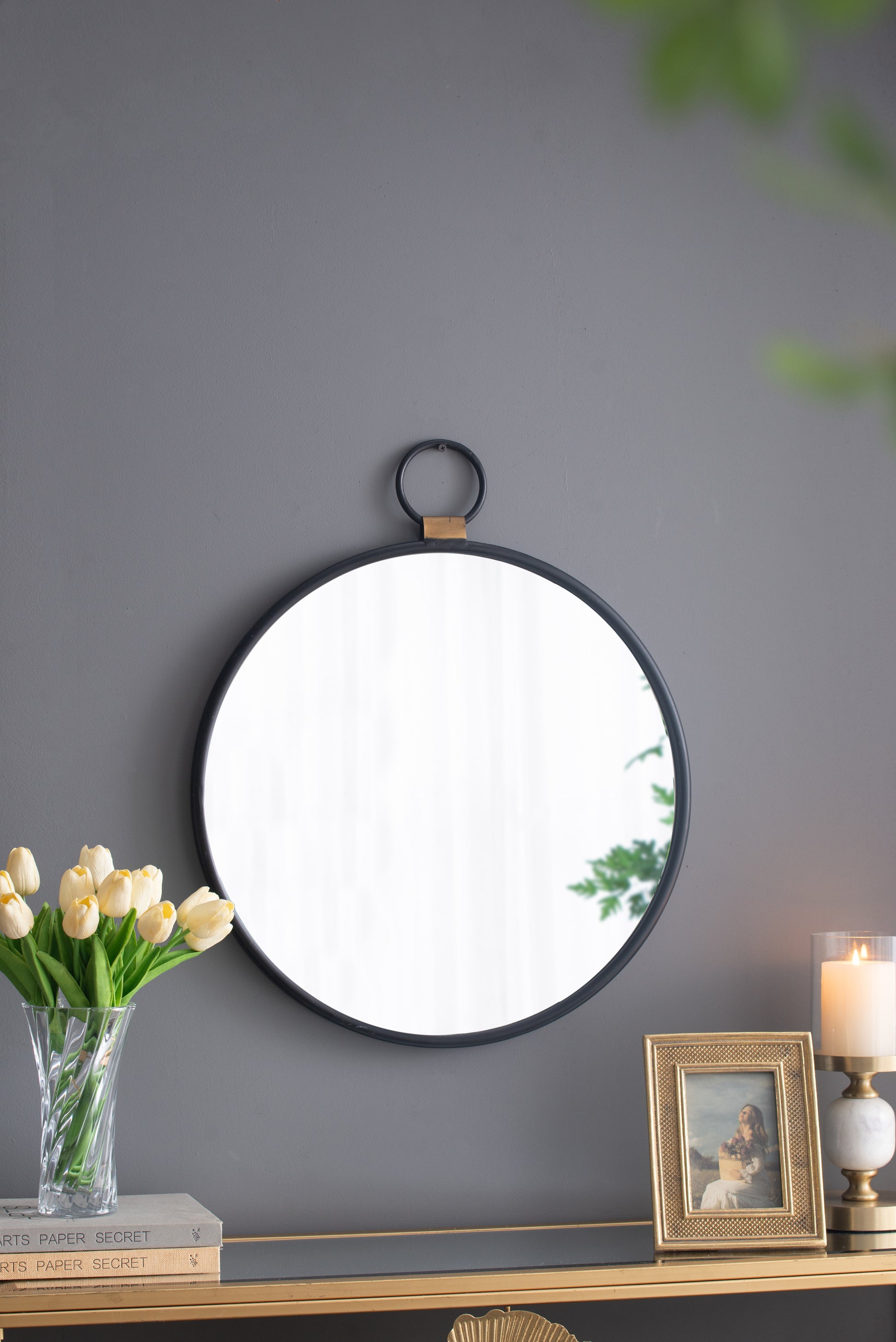 24" X 27" Wall Mirror With Black Frame, Contemporary Minimalist Accent Mirror For Living Room, Foyer, Entryway, Bedroom Black Iron