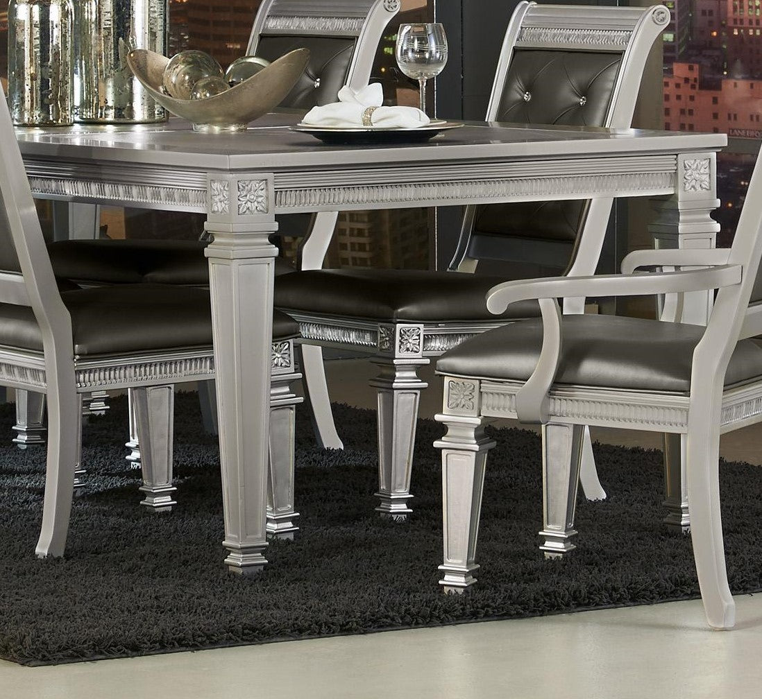 Silver Finish 7Pc Dining Set Table W Leaf 2X Armchairs 4X Side Chairs Modern Glam Style Crystal Tufted Chairs Upholstered Seat Wooden Dining Room Furniture Silver Seats 6 Dining Room Extendable Glam,Modern Rectangular Dining Table With Chair Wood