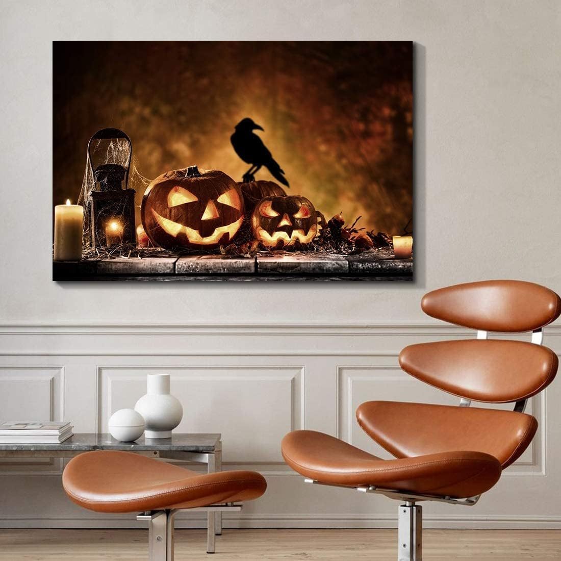 Drop Ping Framed Canvas Wall Art Decor Painting For Halloween, Jack O Lanterns Painting For Halloween Gift, Decoration For Halloween Living Room, Bedroom Decor Ready To Hang Wrapped Canvas Colorful Oversized 41In Painting Prints And Posters Art Deco