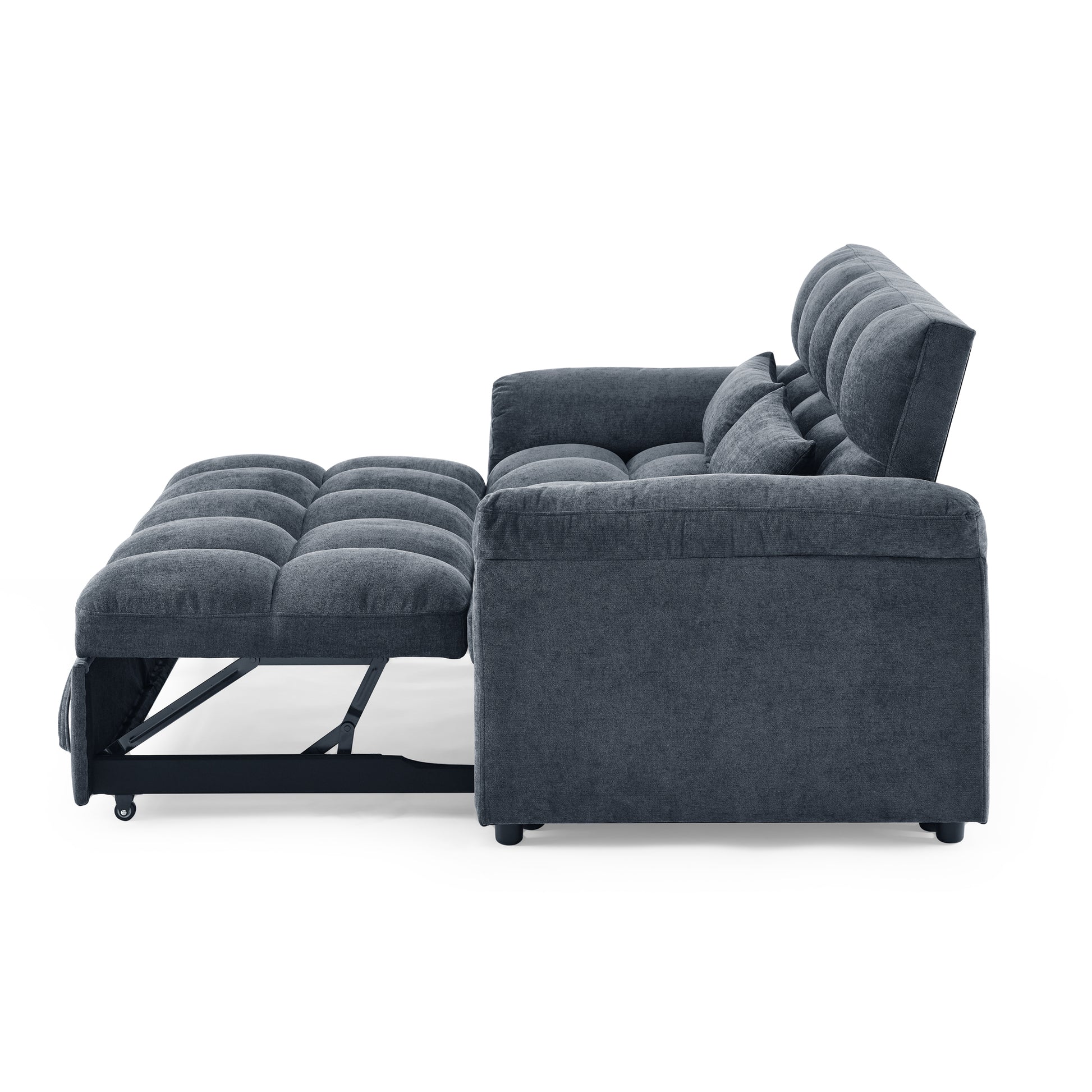 Loveseats Sofa Bed With Pull Out Bed,Adjsutable Back,Blue Grey Blue Grey Linen Wood Primary Living Space Medium Soft Tight Back Eucalyptus Pillow Top Arms Foam Linen 2 Seat
