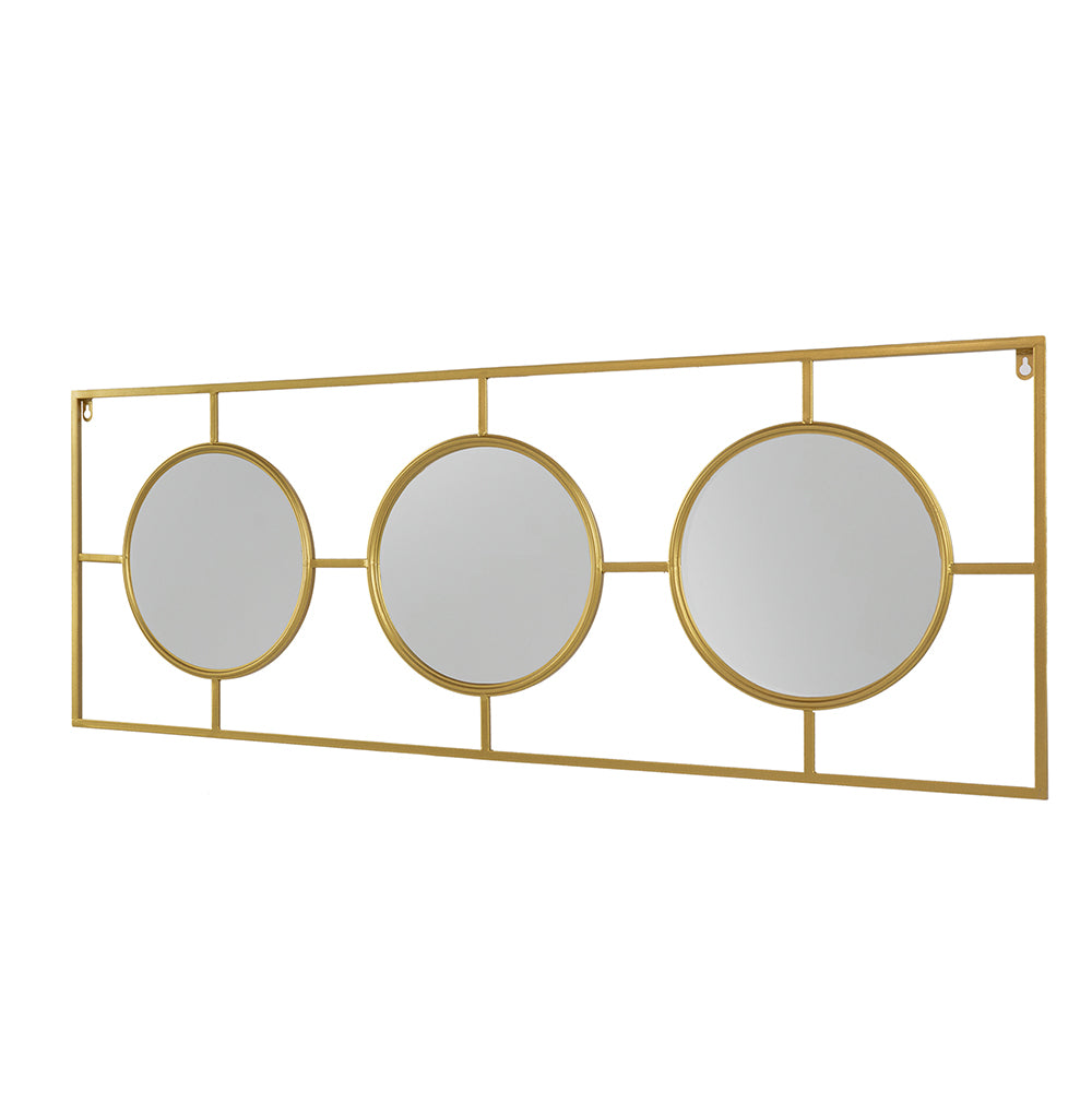 3 Mirror Piece Wall Mirror In Gold Rectangular Frame, Home Wall Decor For Bedroom Living Room, 43"X16" Gold Iron