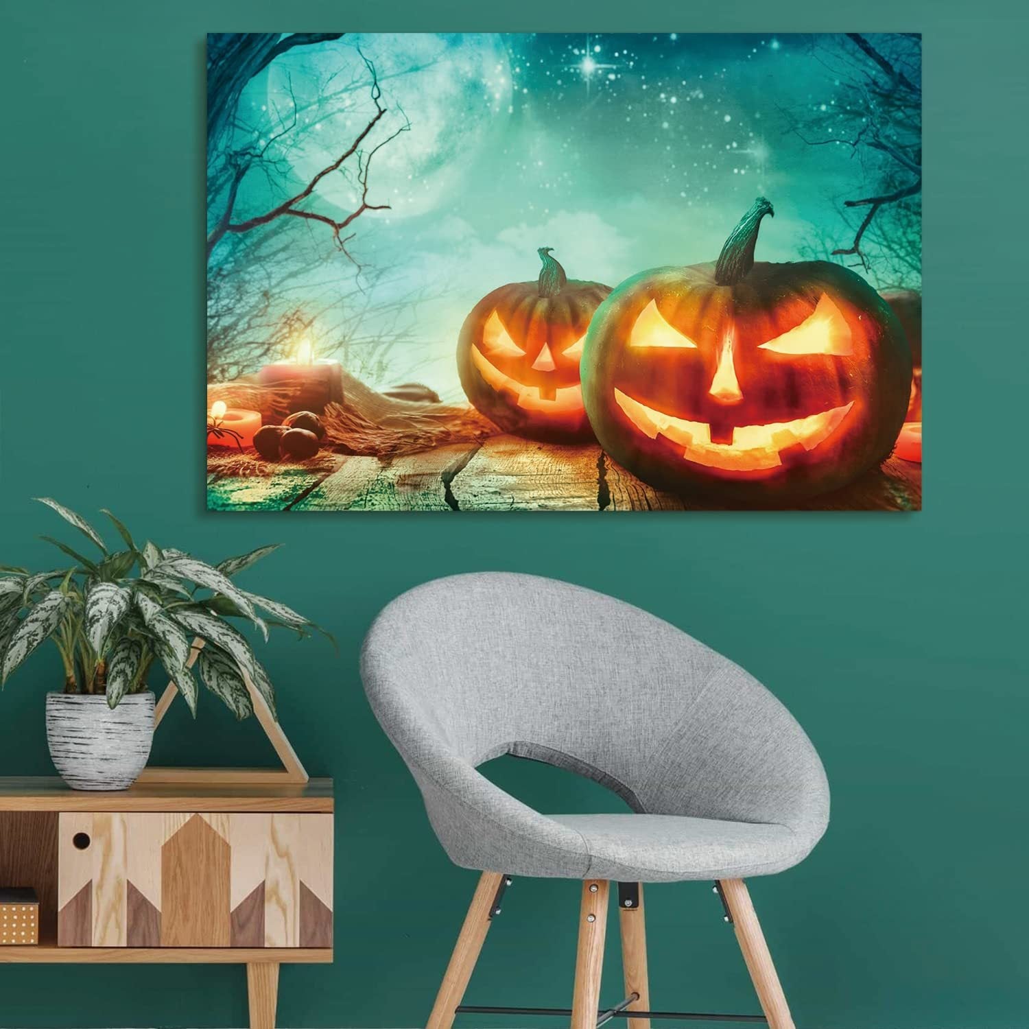 1Pcs Drop Ping Framed Canvas Wall Art Decor Painting For Halloween, Jack O Lanterns Painting For Halloween Gift, Decoration For Halloween Living Room, Bedroom Decor 4028In Thickness 1.5Inch Multicolor Canvas