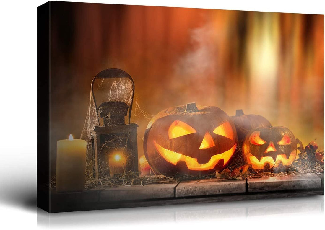 1Pcs Drop Ping Framed Canvas Wall Art Decor Painting For Halloween, Jack O Lanterns Painting For Halloween Gift, Decoration For Halloween Living Room, Bedroom Decor 3624In Thickness 1.5Inch Multicolor Canvas