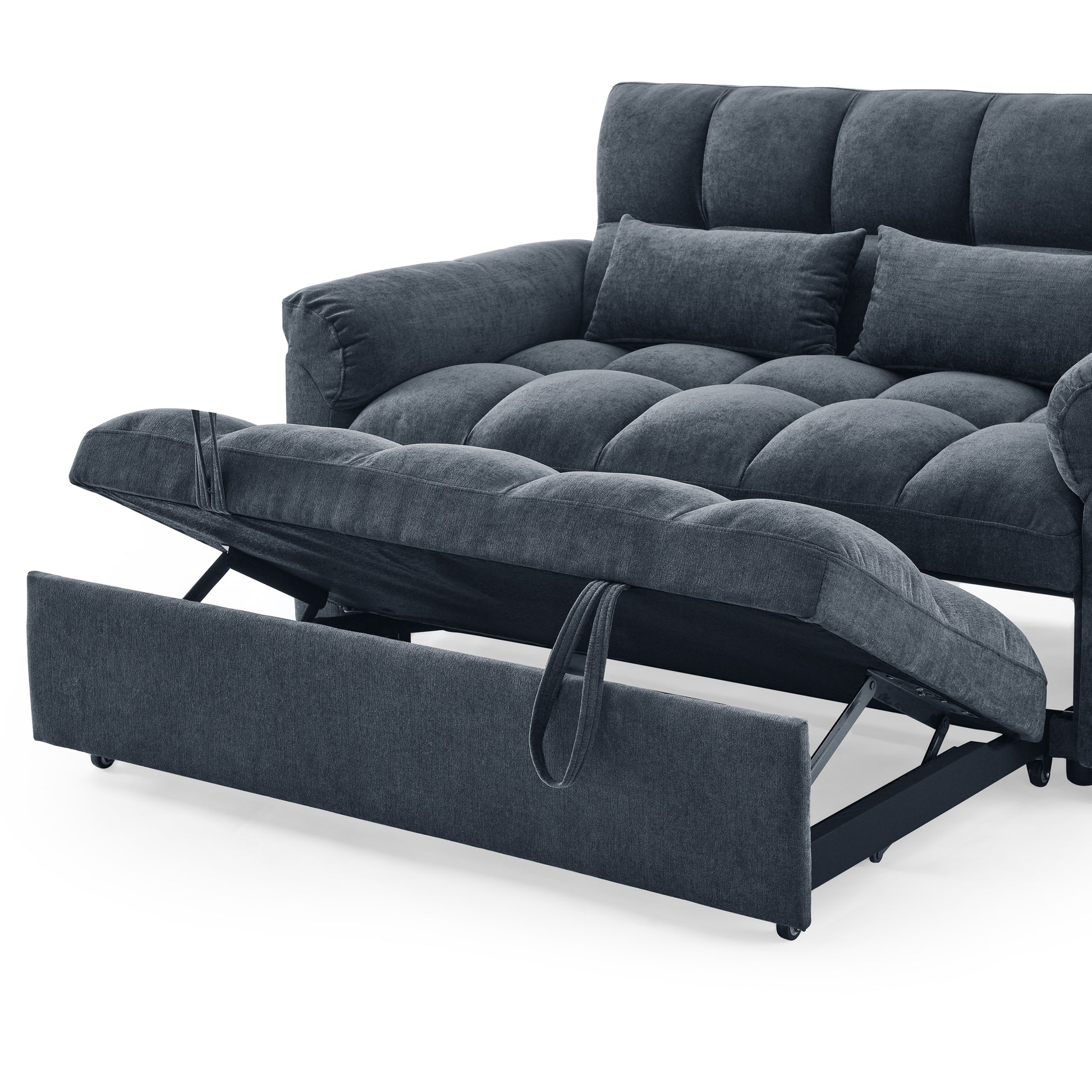 Loveseats Sofa Bed With Pull Out Bed,Adjsutable Back,Blue Grey Blue Grey Linen Wood Primary Living Space Medium Soft Tight Back Eucalyptus Pillow Top Arms Foam Linen 2 Seat