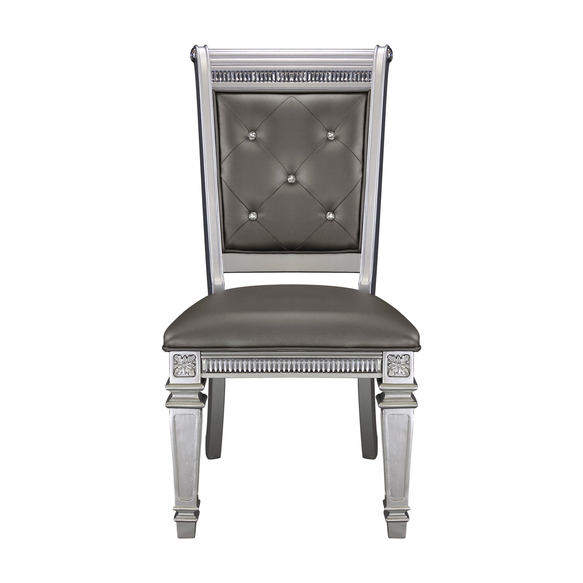 Silver Finish 5Pc Dining Set Table W Leaf And 4X Side Chairs Modern Glam Style Crystal Tufted Chairs Upholstered Seat Wooden Dining Room Furniture Silver Seats 4 Dining Room Extendable Glam,Modern Rectangular Dining Table With Chair Wood