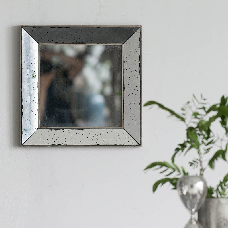 18" X 18" Distressed Silver Square Accent Mirror, Traditional Style Framed Wall Mirror For Living Room, Entryway, Office, Bedroom, Hallway Silver Mdf Glass