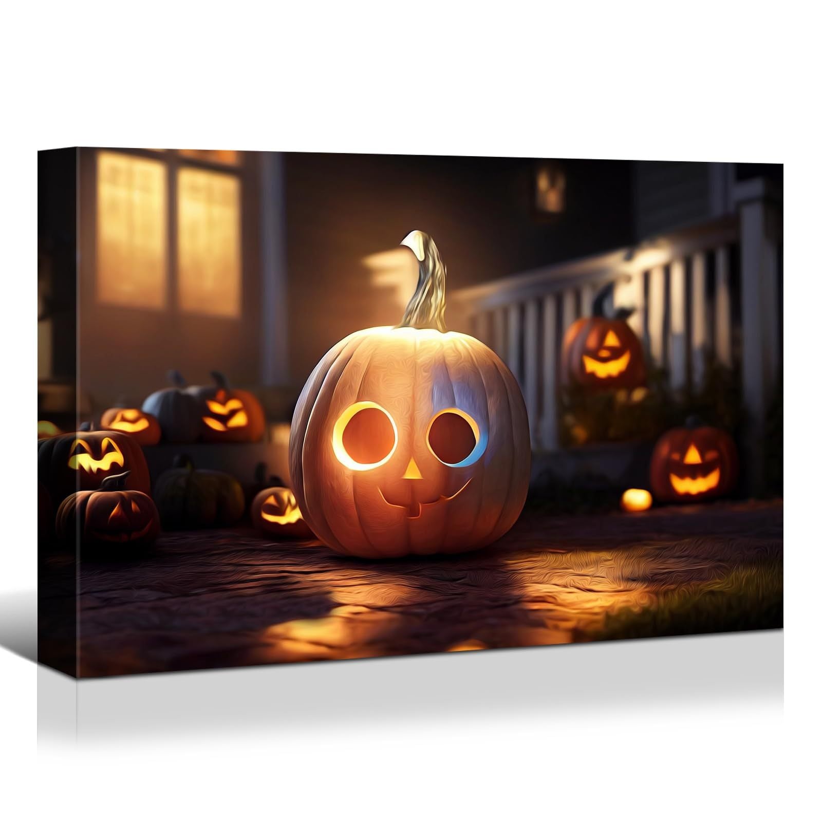 Drop Ping Framed Canvas Wall Art Decor Painting For Halloween, Jack O Lanterns Painting For Halloween Gift, Decoration For Halloween Living Room, Bedroom Decor Ready To Hang Multicolor Canvas