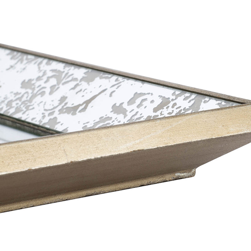 24" X 15" Antique Silver Rectangle Mirror With Floral Accents, Mirrored Display Tray, Hanging Wall Mirror Silver Mdf Glass