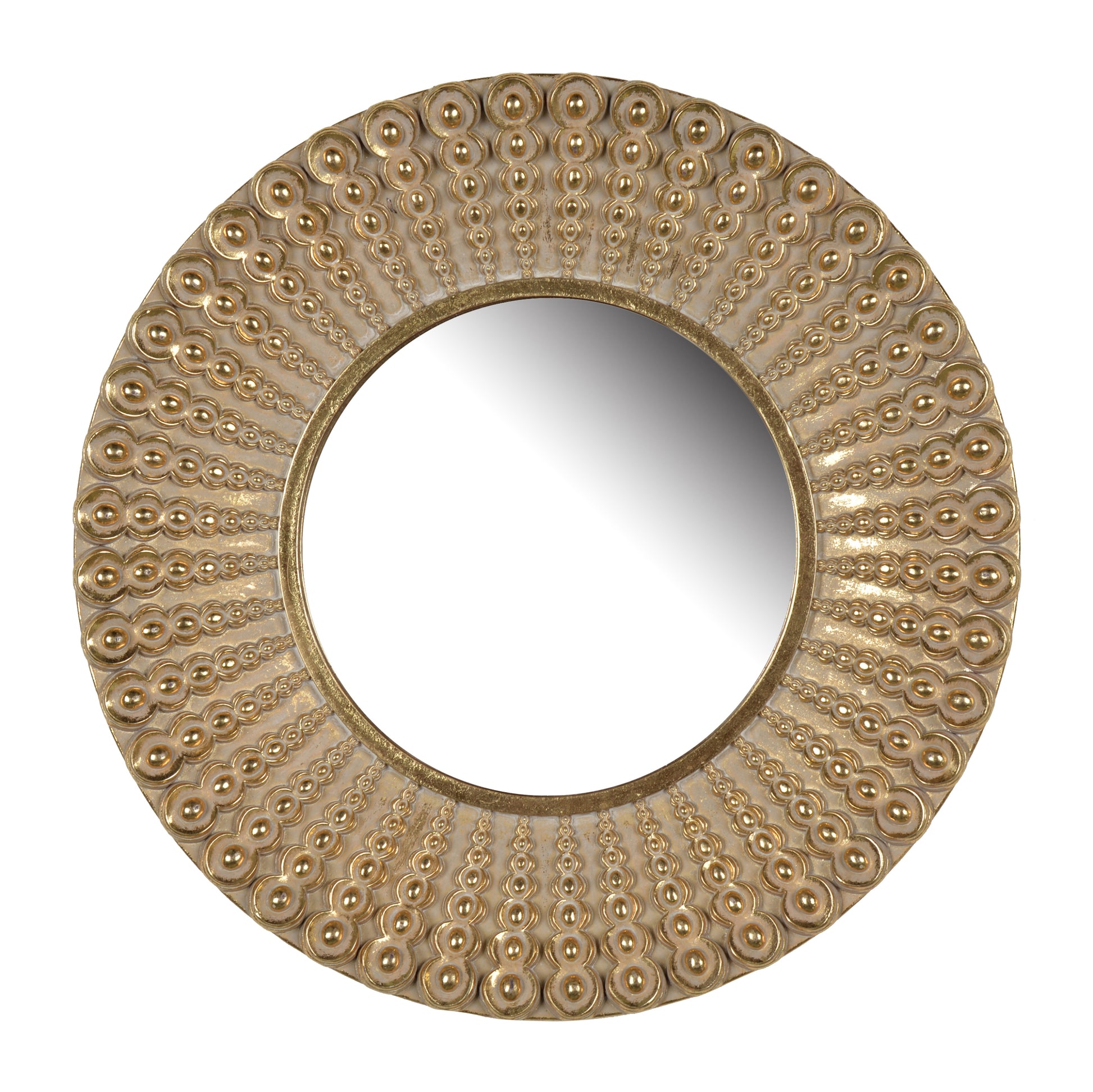 14" Gold Beaded Sunburst Mirror, Round Accent Wall Mirror For Living Room, Entryway, Bathroom, Office, Foyer Gold Polyresin