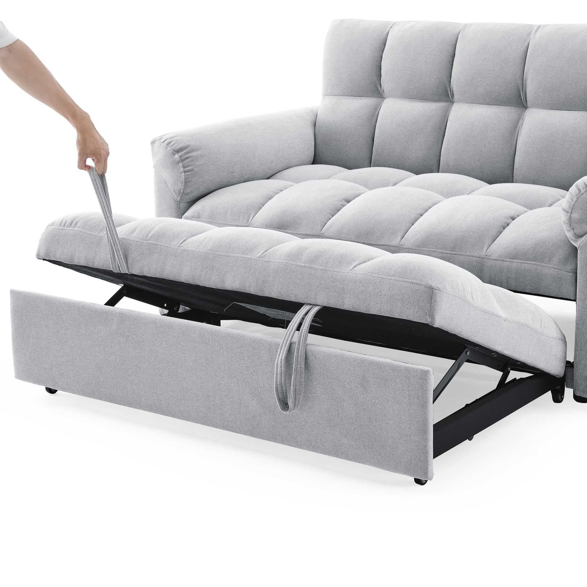 Loveseats Sofa Bed With Pull Out Bed,Adjsutable Back,Light Grey Grey Linen Wood Primary Living Space Medium Soft Tight Back Eucalyptus Pillow Top Arms Foam Linen 2 Seat