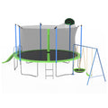 12Ft Trampoline With Slide And Swings, Astm Approved Large Recreational Trampoline With Basketball Hoop And Ladder,Outdoor Backyard Trampoline With Net, Capacity For Kids And Adults Green Metal