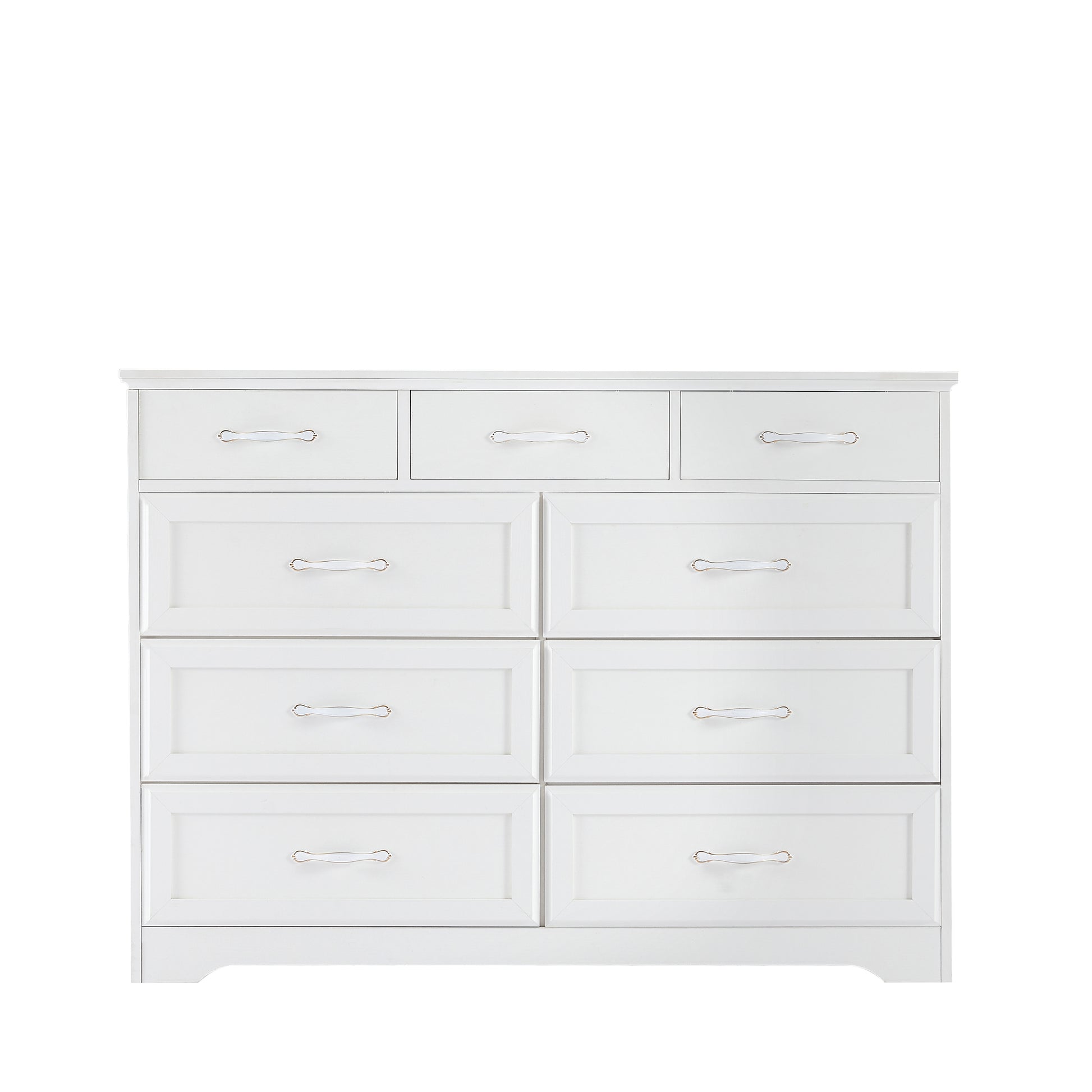 Bedroom Dresser, 9 Drawer Long Dresser With Antique Handles, Wood Chest Of Drawers For Kids Room, Living Room, Entry And Hallway, White, 47.56''W X 15.75''D X 34.45''H. White Particle Board