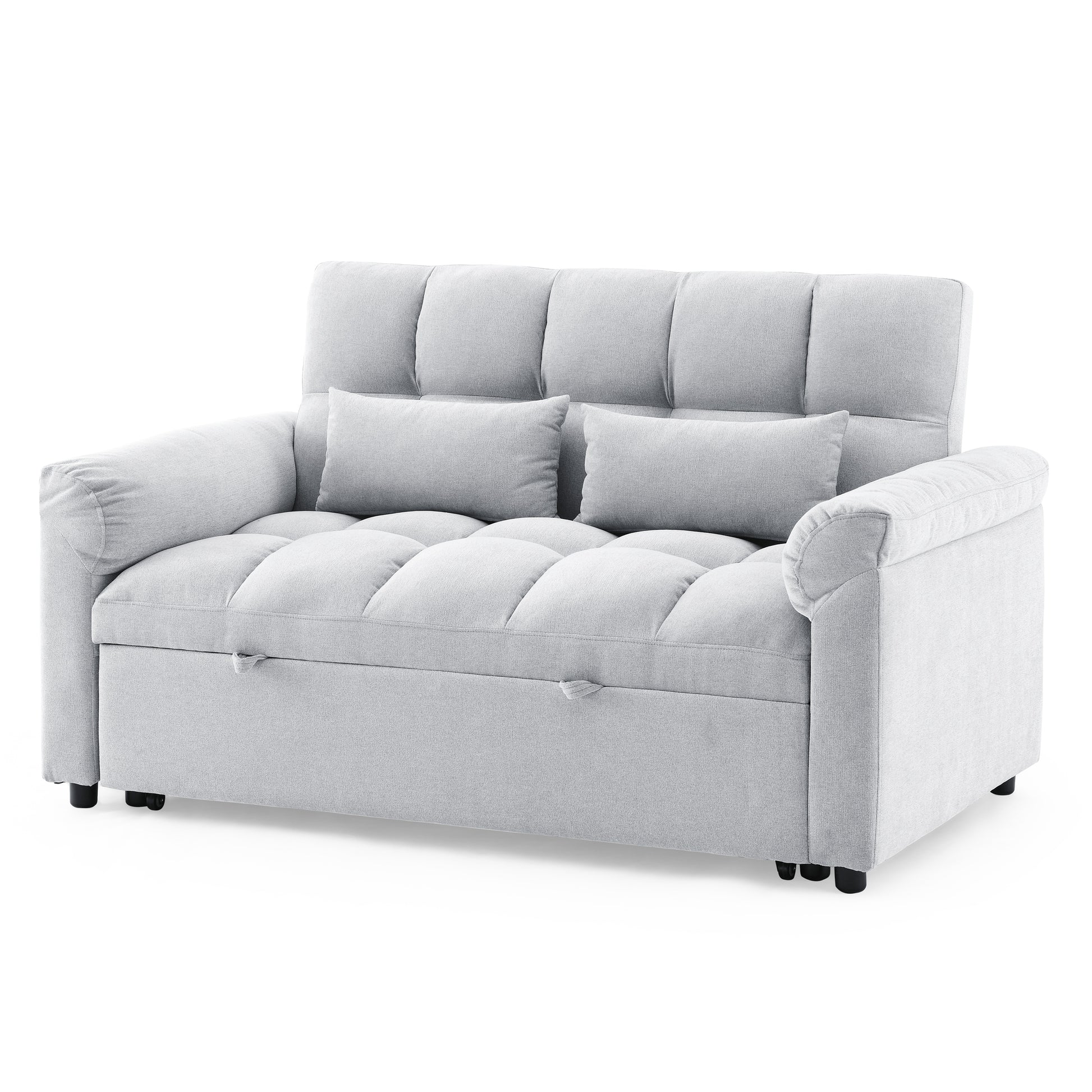 Loveseats Sofa Bed With Pull Out Bed,Adjsutable Back,Light Grey Grey Linen Wood Primary Living Space Medium Soft Tight Back Eucalyptus Pillow Top Arms Foam Linen 2 Seat