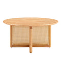 Naturally Elegant Wooden Coffee Table With Faux Rattan Accents Perfect For Stylish Living Rooms And Cozy Tea Time Natural Wood Wood