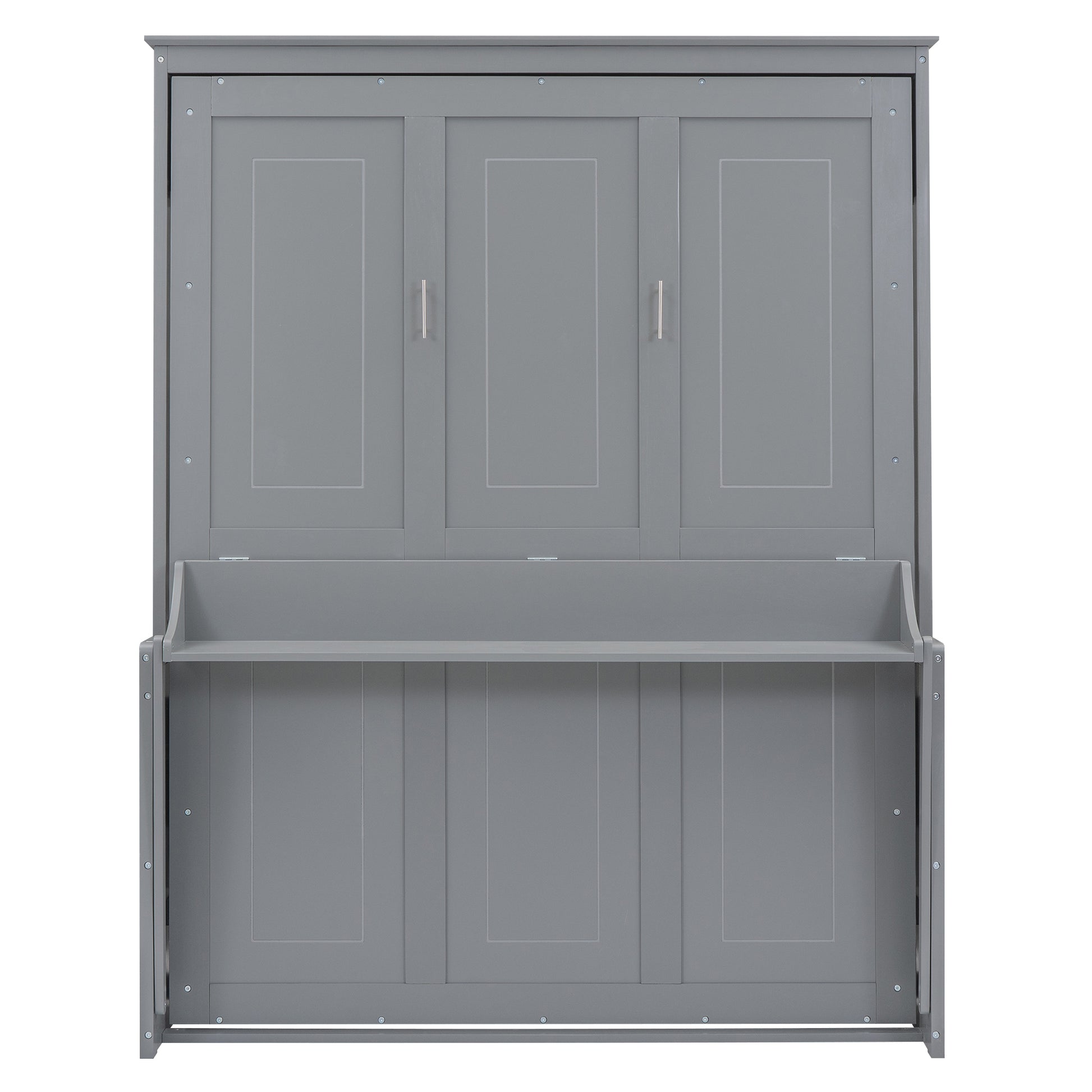 Queen Size Murphy Bed With A Shelf, Gray Box Spring Not Required Queen Gray Wood Bedroom Murphy Solid Wood Mdf