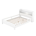 Wood Full Size Platform Bed With Built In Led Light, Storage Headboard And Guardrail, White Box Spring Not Required Full White Wood Bedroom Bed Frame Solid Wood Mdf