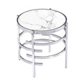 Modern Round End Table With Sintered Stone Top, Chrome Silver End Table For Living Room 20.67''W X 20.67''D X 21.65''H Silver Iron