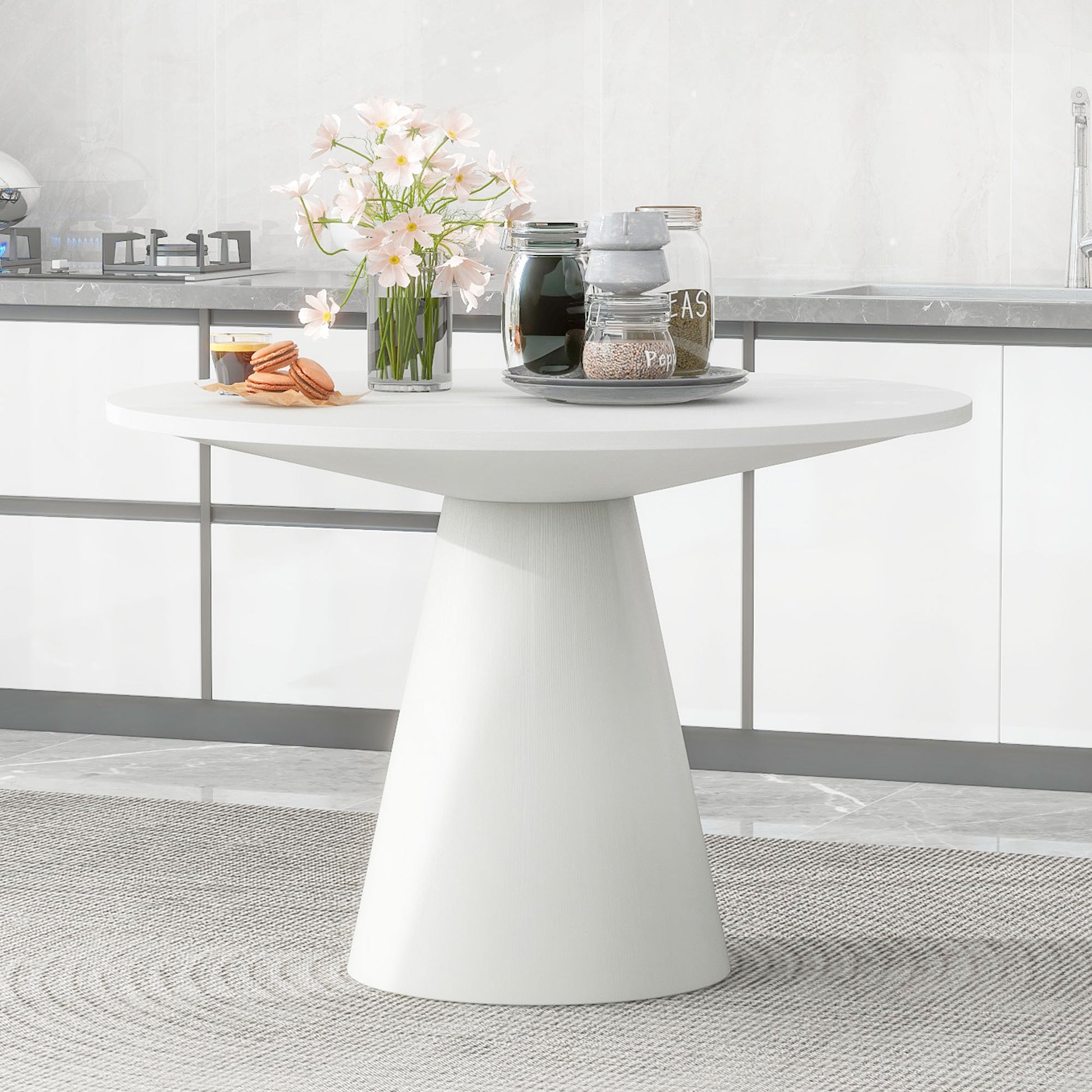 Retro Round Dining Table Minimalist Elegant Table For Living Room, Dining Room Creamy White Creamy White Rubber Wood