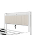Queen Bed Frame With Led Headboard, Upholstered Bed With 4 Storage Drawers And Usb Ports, Beige Queen Beige Linen