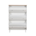 Narrow Design Shoe Cabinet With 3 Flip Drawers, Wood Grain Pattern Top Entryway Organizer With 3 Hooks, Free Standing Shoe Rack With Adjustable Panel For Hallway, White Freestanding 3 4 Drawers White Primary Living Space Shelves Included Particle Board