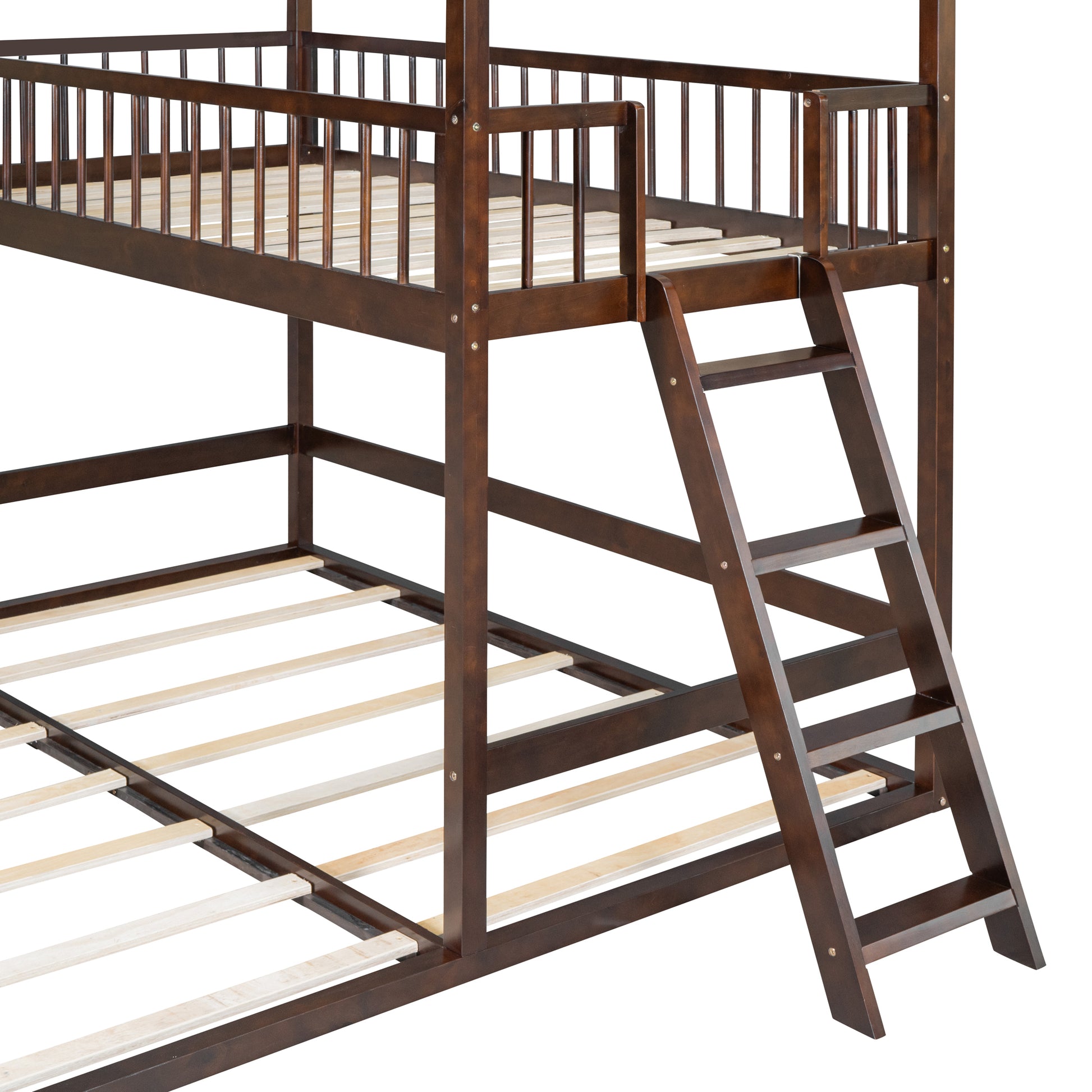 Twin Over Twin Twin House Bunk Bed With Extending Trundle And Ladder Espresso Plywood