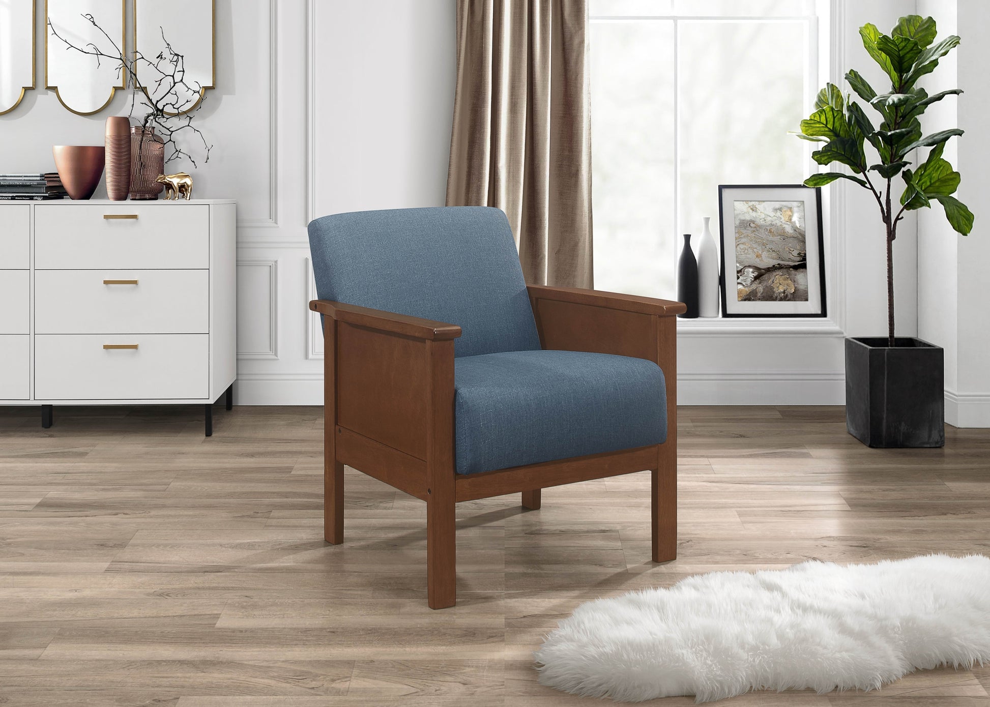 Durable Accent Chair 1Pc Luxurious Blue Upholstery Plush Cushion Comfort Modern Living Room Furniture Blue Primary Living Space Contemporary,Modern,Traditional Wood