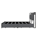 Queen Bed Frame With Led Headboard, Upholstered Bed With 4 Storage Drawers And Usb Ports, Dark Grey Queen Dark Gray Linen