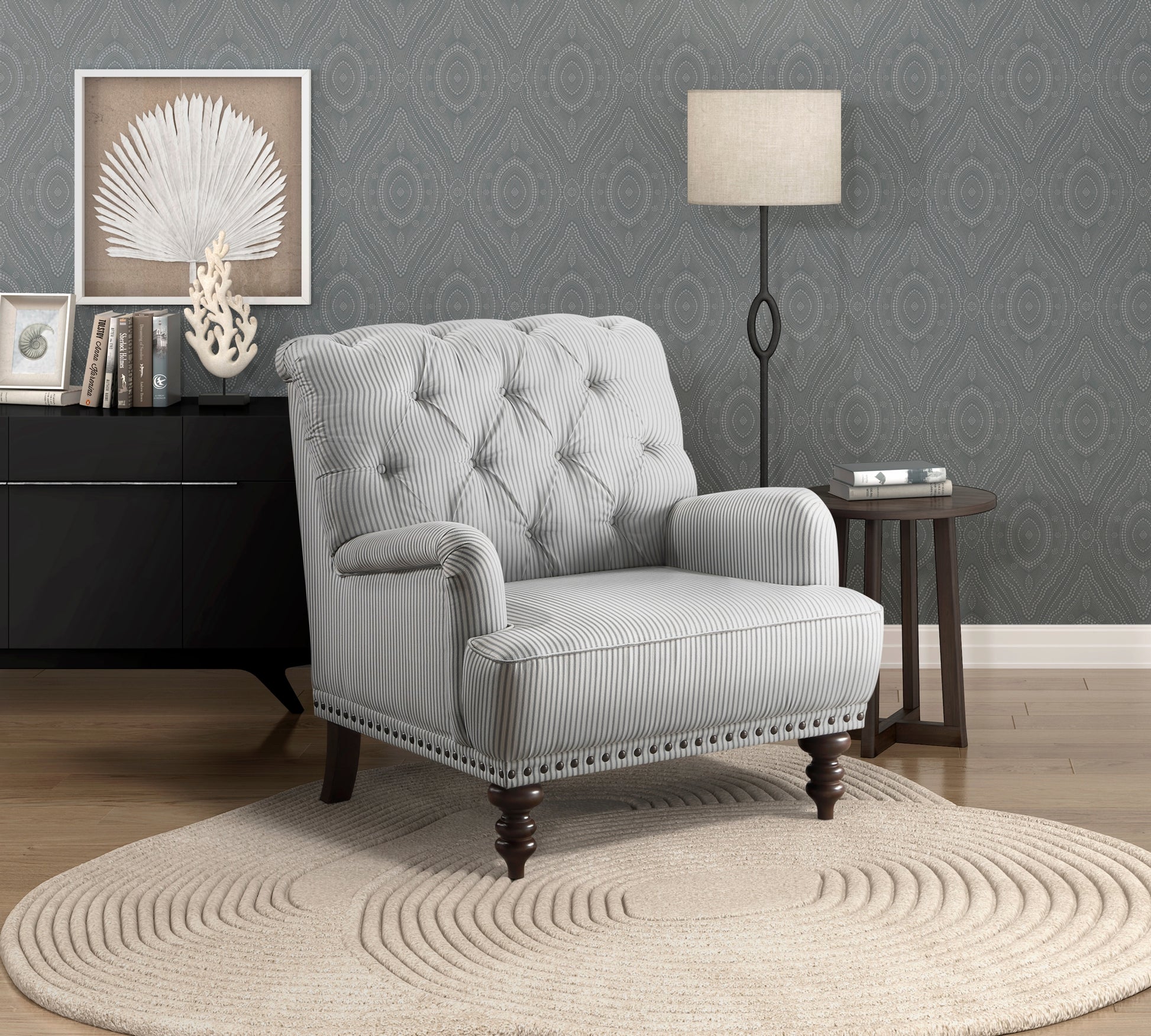 Luxurious Living Room Accent Chair 1Pc White Gray Fabric Upholstered Button Tufted Trim Modern Living Room Furniture Gray Primary Living Space Classic,Luxury,Modern Solid Wood