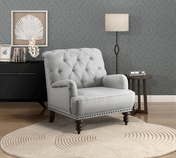 Luxurious Living Room Accent Chair 1Pc White Gray Fabric Upholstered Button Tufted Trim Modern Living Room Furniture Gray Primary Living Space Classic,Luxury,Modern Solid Wood