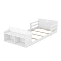 Twin Size Floor Bed With Storage Footboard And Guardrail, White Box Spring Not Required Twin White Wood Bedroom Bed Frame Solid Wood Mdf