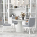 5 Piece Dining Set Retro Round Table With 4 Upholstered Chairs For Living Room, Dining Room Creamy White Cream White Rubber Wood