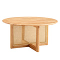 Naturally Elegant Wooden Coffee Table With Faux Rattan Accents Perfect For Stylish Living Rooms And Cozy Tea Time Natural Wood Wood