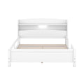 Wood Full Size Platform Bed With Built In Led Light, Storage Headboard And Guardrail, White Box Spring Not Required Full White Wood Bedroom Bed Frame Solid Wood Mdf