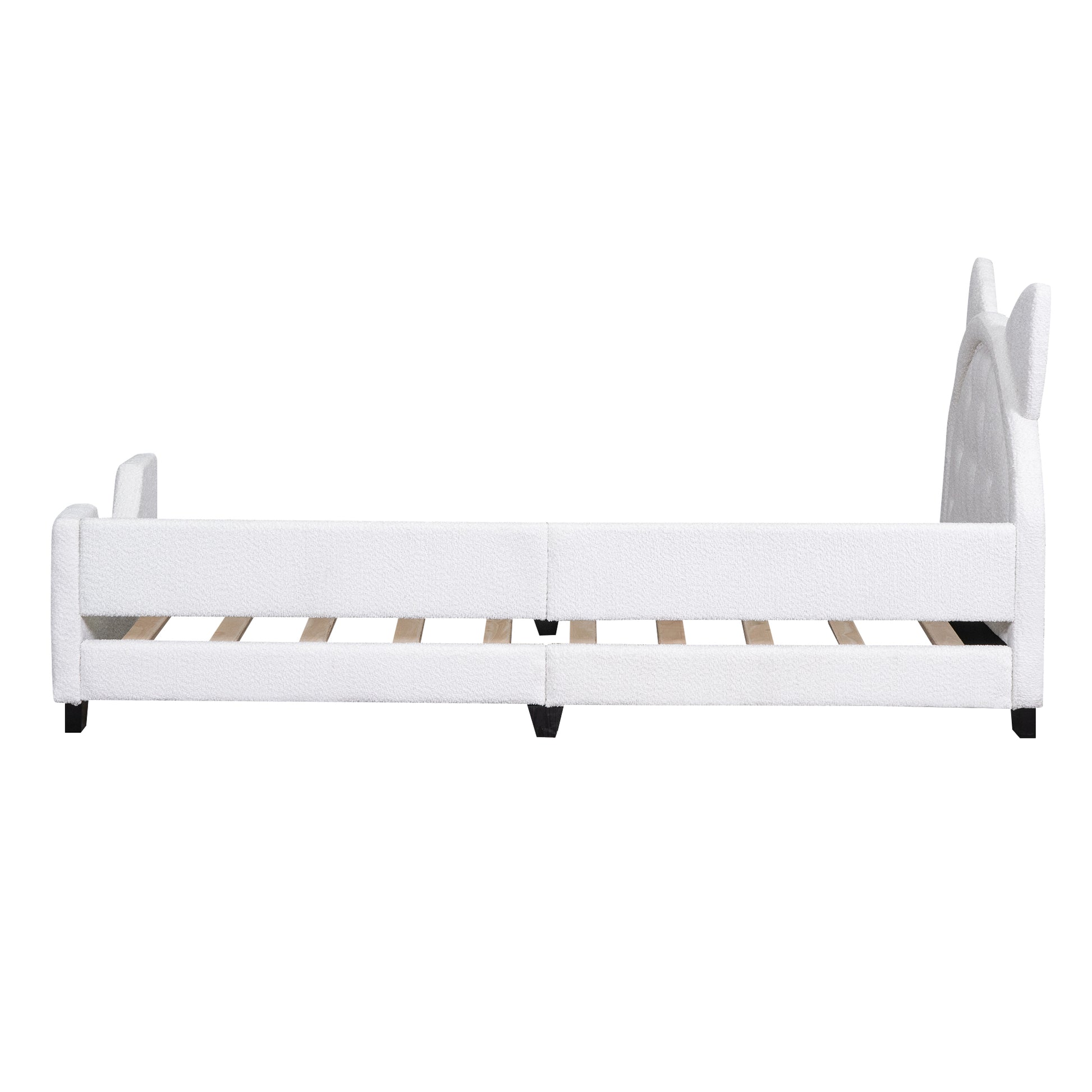 Teddy Fleece Twin Size Upholstered Daybed With Carton Ears Shaped Headboard, White Box Spring Not Required Twin White Wood Daybeds Upholstered