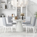 5 Piece Dining Set Retro Round Table With 4 Upholstered Chairs For Living Room, Dining Room Creamy White Cream White Rubber Wood