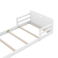 Twin Size Floor Bed With Storage Footboard And Guardrail, White Box Spring Not Required Twin White Wood Bedroom Bed Frame Solid Wood Mdf