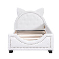 Teddy Fleece Twin Size Upholstered Daybed With Carton Ears Shaped Headboard, White Box Spring Not Required Twin White Wood Daybeds Upholstered