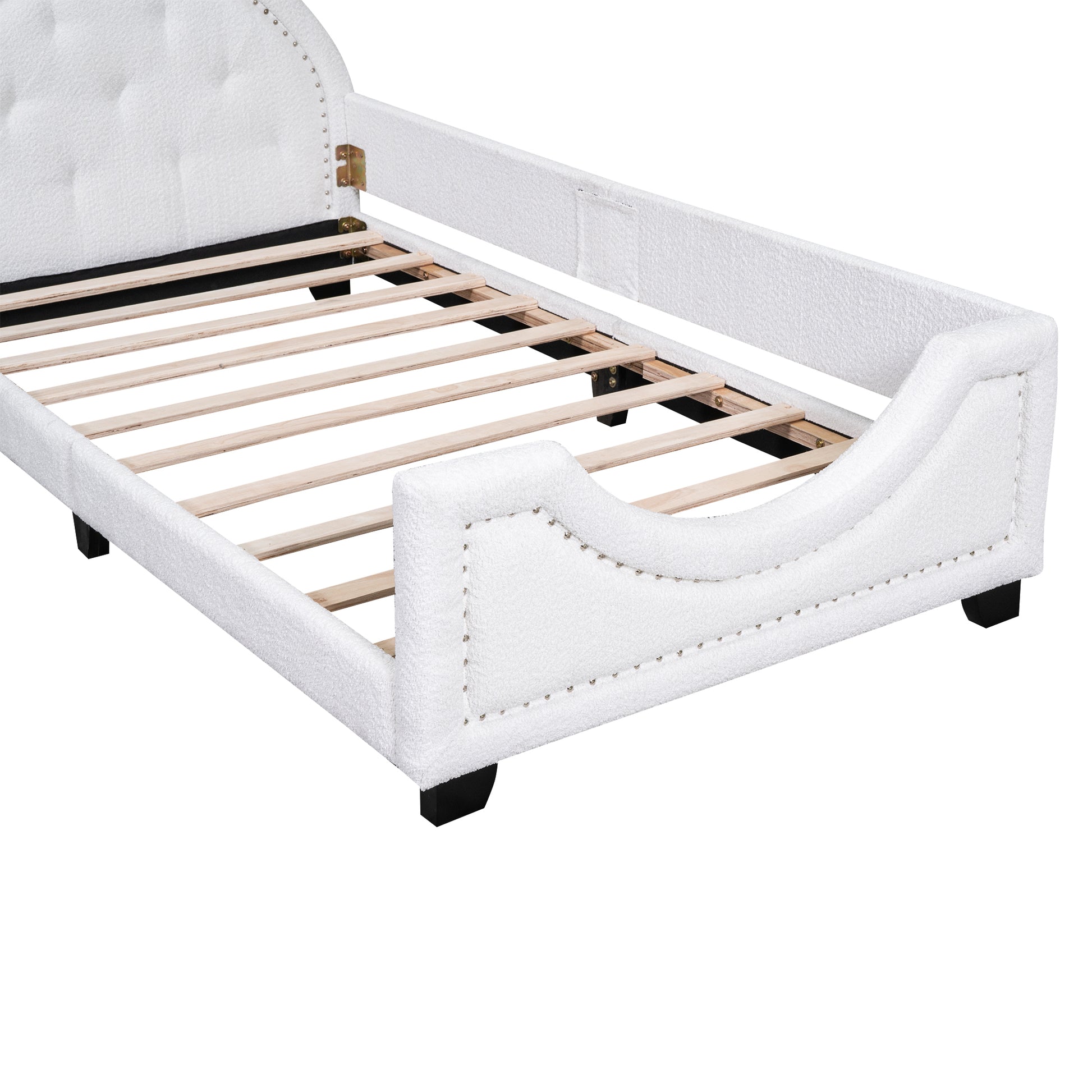 Teddy Fleece Twin Size Upholstered Daybed With Carton Ears Shaped Headboard, White Box Spring Not Required Twin White Wood Daybeds Upholstered