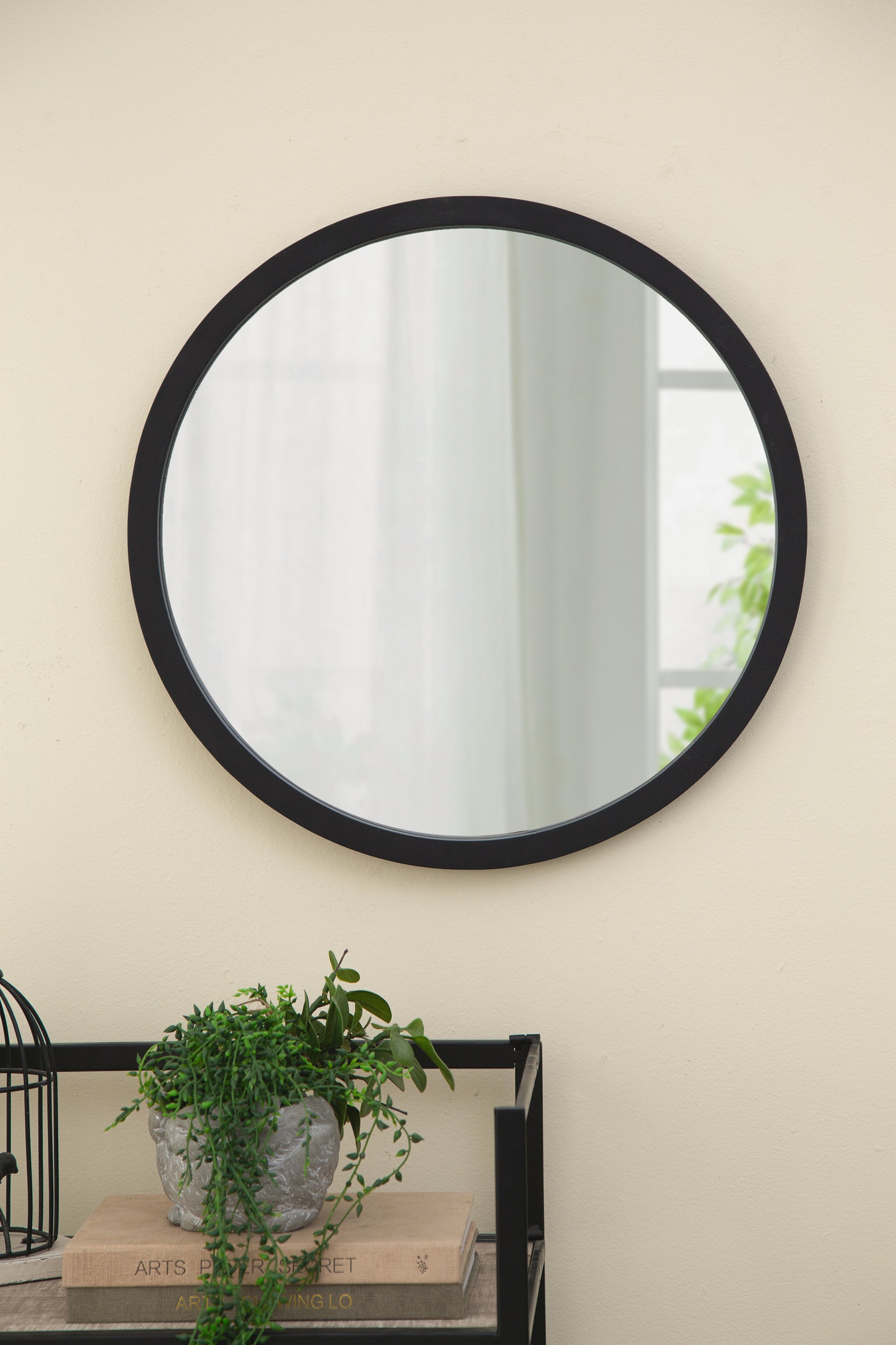 20" X 20" Circle Wall Mirror With Wooden Frame And Black Finish, Wall Mirror For Living Room, Dining Room, Foyer, Bathroom, Office Black Wood Glass