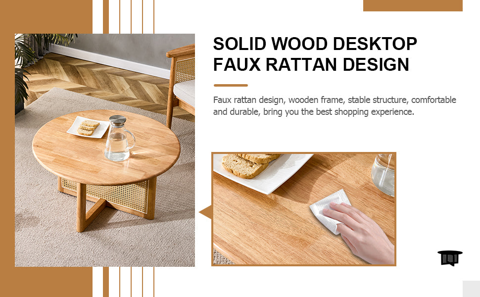 Naturally Elegant Wooden Coffee Table With Faux Rattan Accents Perfect For Stylish Living Rooms And Cozy Tea Time Natural Wood Wood