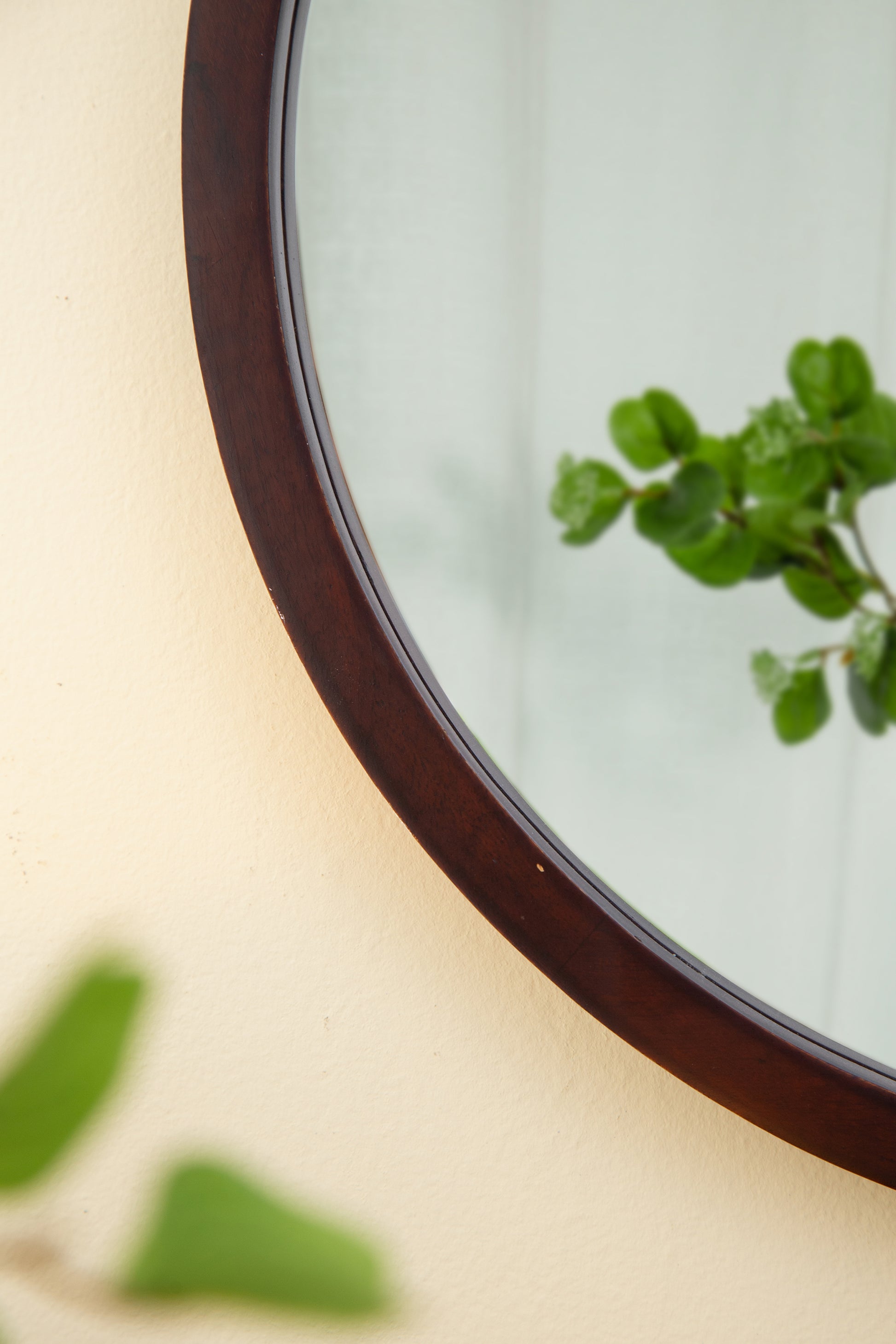 20" X 20" Circle Wall Mirror With Wooden Frame And Walnut Finish,Wall Mirror For Living Room Dining Room Brown Wood Glass