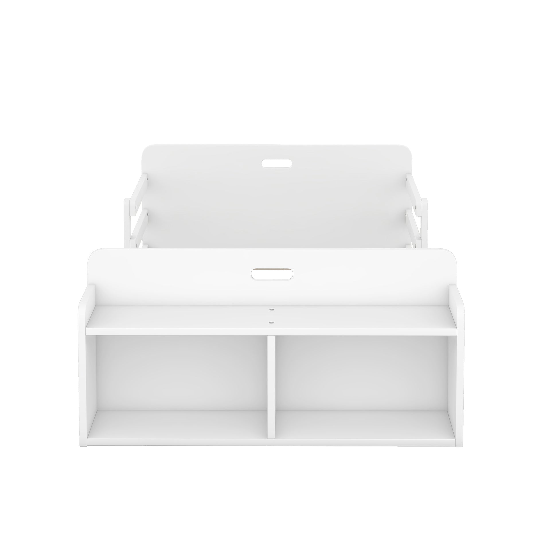 Twin Size Floor Bed With Storage Footboard And Guardrail, White Box Spring Not Required Twin White Wood Bedroom Bed Frame Solid Wood Mdf