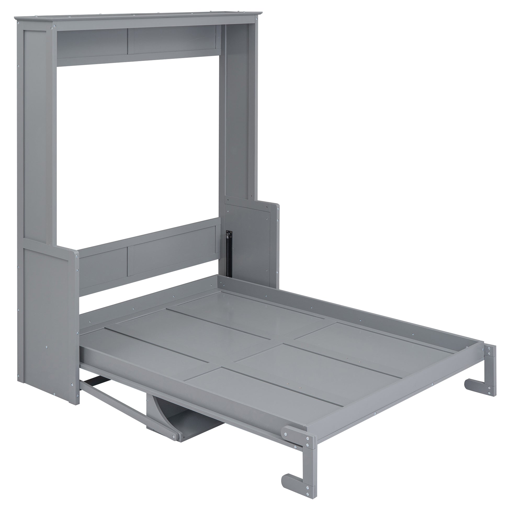 Queen Size Murphy Bed With A Shelf, Gray Box Spring Not Required Queen Gray Wood Bedroom Murphy Solid Wood Mdf