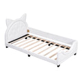 Teddy Fleece Twin Size Upholstered Daybed With Carton Ears Shaped Headboard, White Box Spring Not Required Twin White Wood Daybeds Upholstered