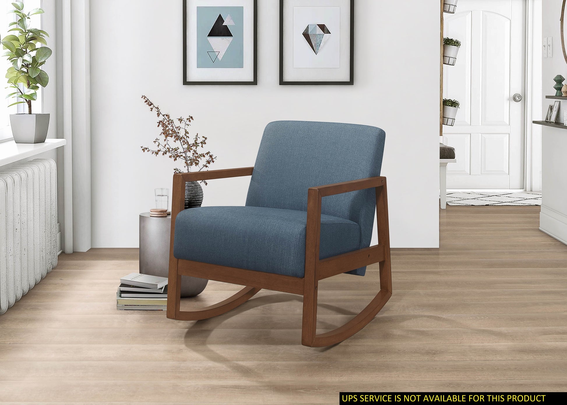 1Pc Rocker Accent Chair Modern Living Room Plush Cushion Blue Soft Upholstery Hardwood Frame Elegant Style Comfort Relax Blue Primary Living Space Modern Solid Wood