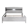 Wood Full Size Platform Bed With Built In Led Light, Storage Headboard And Guardrail, Antique Grey Box Spring Not Required Full Antique Gray Wood Bedroom Bed Frame Solid Wood Mdf